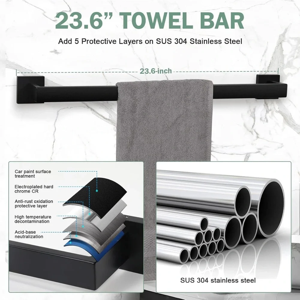 Velimax Black Metal Towel Bar Set